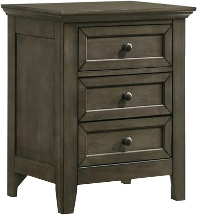 San Mateo Nightstand, 3 Drawer Bedside Table, Gray