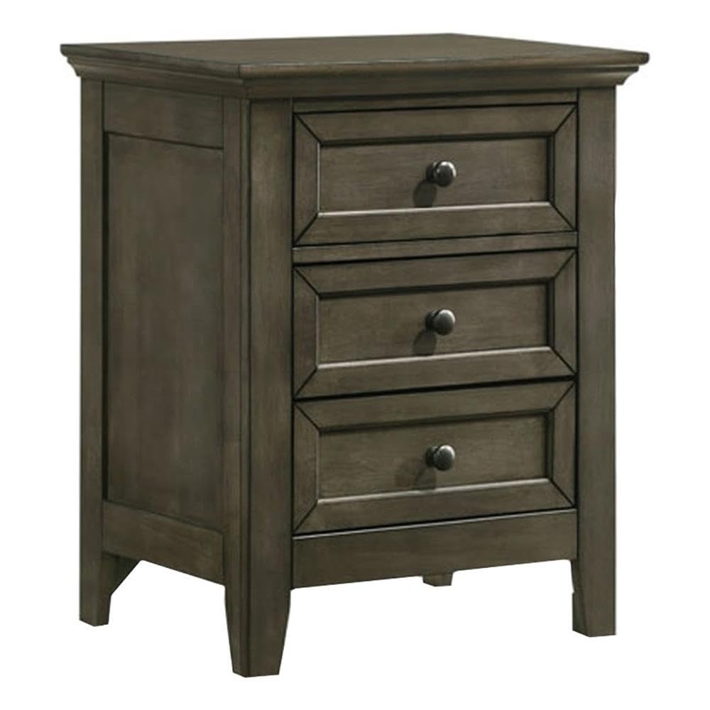 San Mateo Nightstand, 3 Drawer Bedside Table, Gray