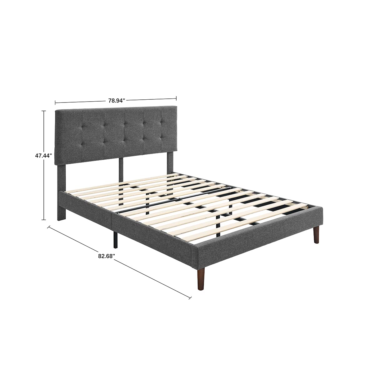 Linen Fabric Upholstered Platform Bed Frame with Square Stitch Tufted Adjustable Height