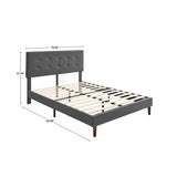 Linen Fabric Upholstered Platform Bed Frame with Square Stitch Tufted Adjustable Height