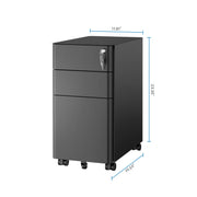 Mobile File Pedestal, File Cabinet with 3 Drawers, Slim Design Under Desk Storage