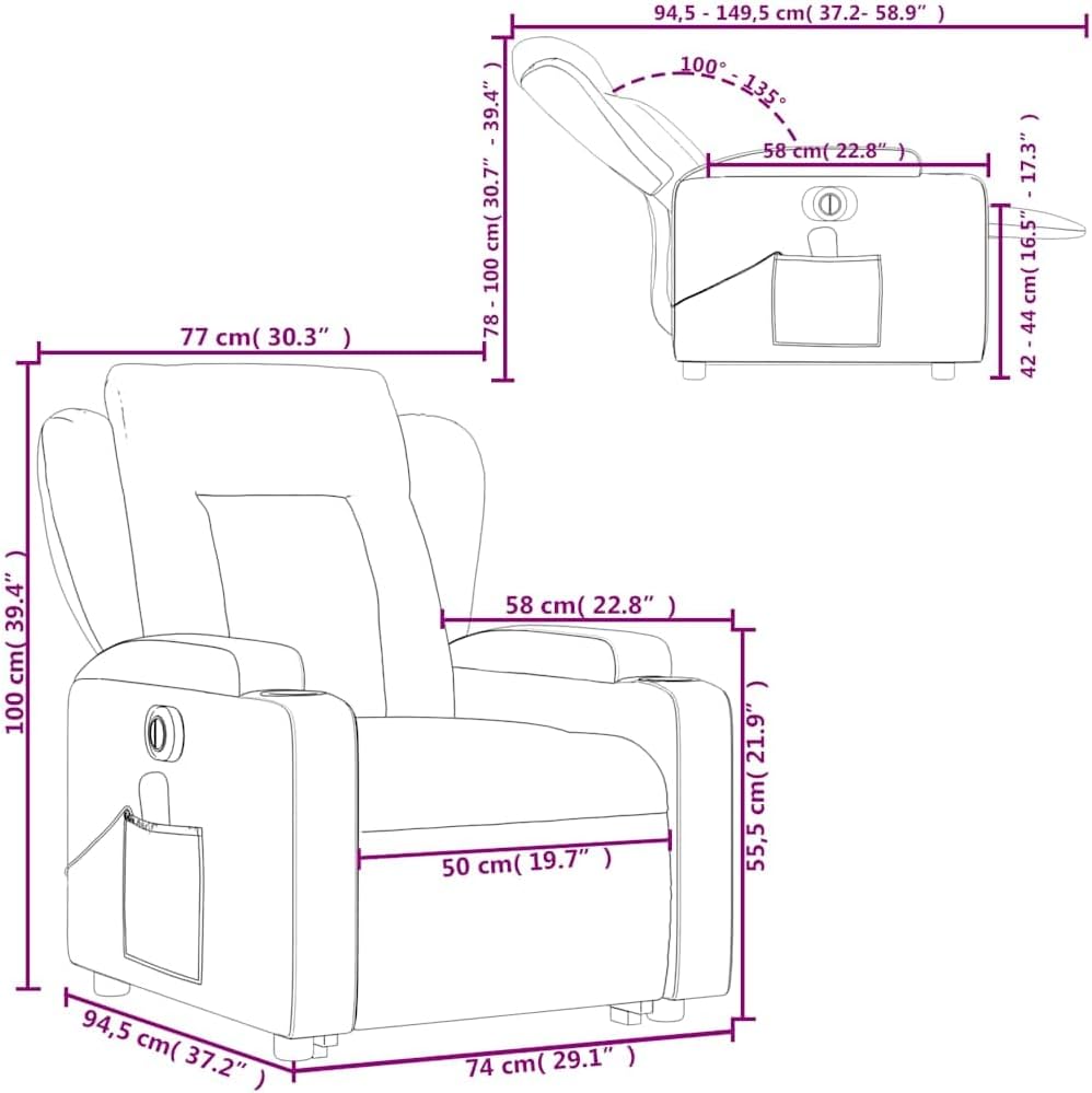 Massage Recliner Chair - Cream Faux Leather, Stand-Up Lift, Reclining, Vibration, Cup Holders