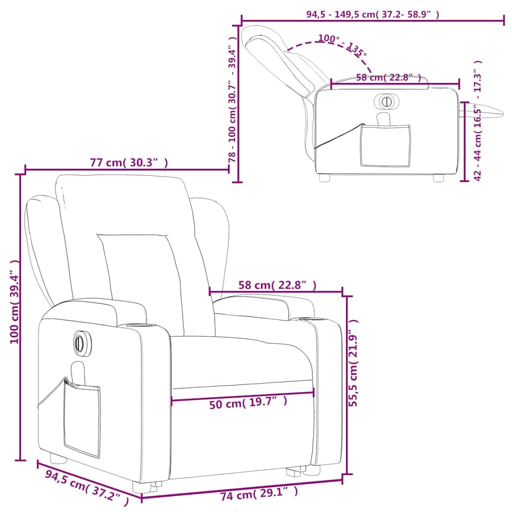 Massage Recliner Chair - Cream Faux Leather, Stand-Up Lift, Reclining, Vibration, Cup Holders