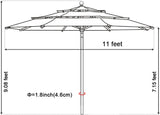 USA 10-Year-Non-Fading 11Ft 3 Tiers Market Umbrella Patio Outdoor Cylinder Auto Push-up Table Umbrella with Ventilation,