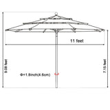 USA 10-Year-Non-Fading 11Ft 3 Tiers Market Umbrella Patio Outdoor Cylinder Auto Push-up Table Umbrella with Ventilation,