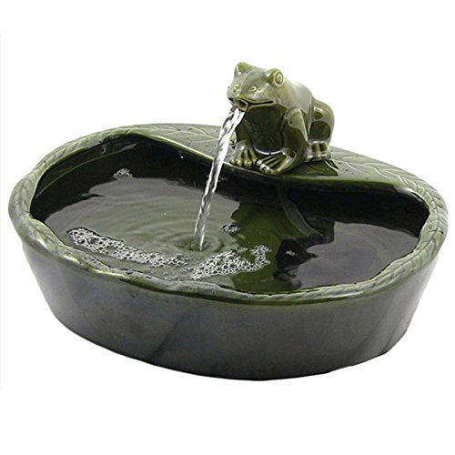 Powered Ceramic Green Frog Water Fountain Kit Garden Patio Bird Daytime Running Version