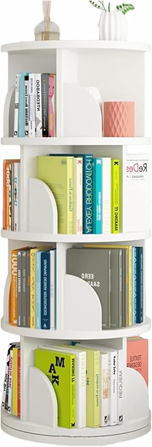 Kids Bookshelf White CD Storage Rack - 360° Rotatable 2/3/4/5-layer Children