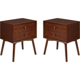 Ellwood Mid-Century Modern 2-Piece Solid Wood 2-Drawer Nightstand Set, 2 Pack