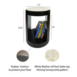 Mother of Pearl Round End Table with Storage Shelf for Living Room, Bedroom Side Table.