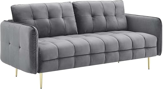 Cameron Tufted Performance Velvet Sofa in Sea Blue