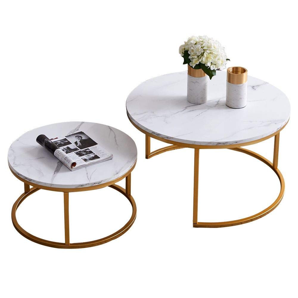 Modern Nesting Coffee Table Set of 2, Round Accent Coffee Table