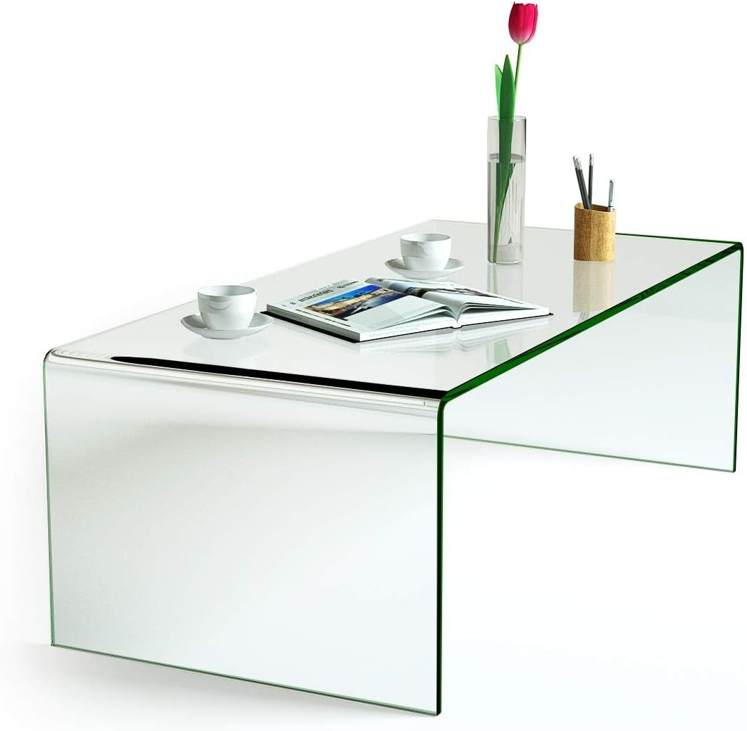 Glass Coffee Table, 42.5" L × 20" W ×14" H, Modern Home Furniture