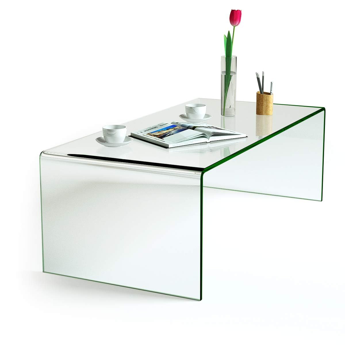 Glass Coffee Table, 42.5" L × 20" W ×14" H, Modern Home Furniture