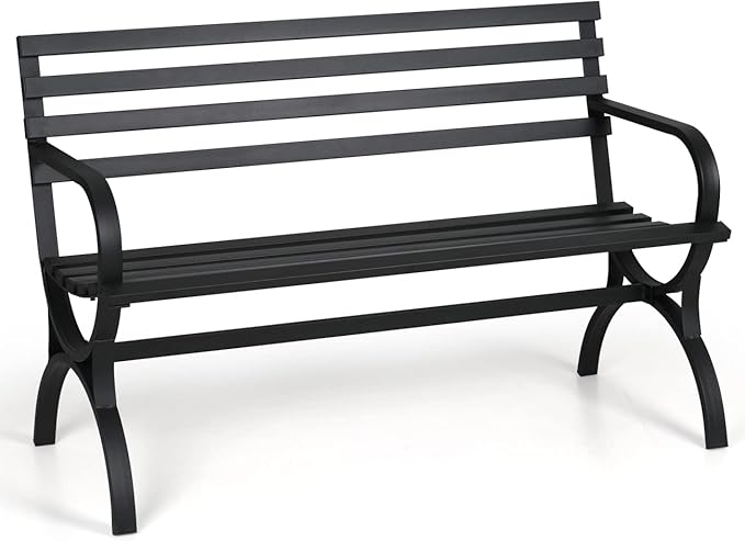 Outdoor Garden Patio Bench,Iron Metal Steel Frame Park Bench
