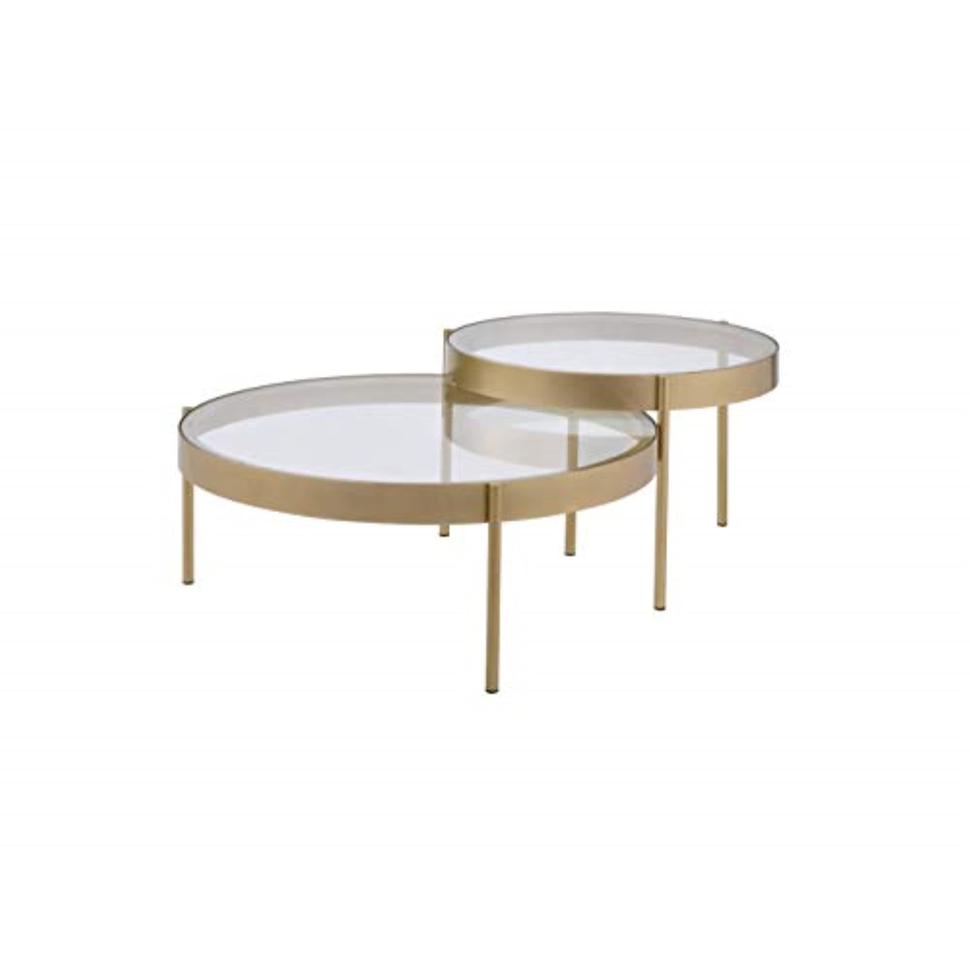 Andover Gold Metal Frame Oval Nesting Tables with Clear Glass Top