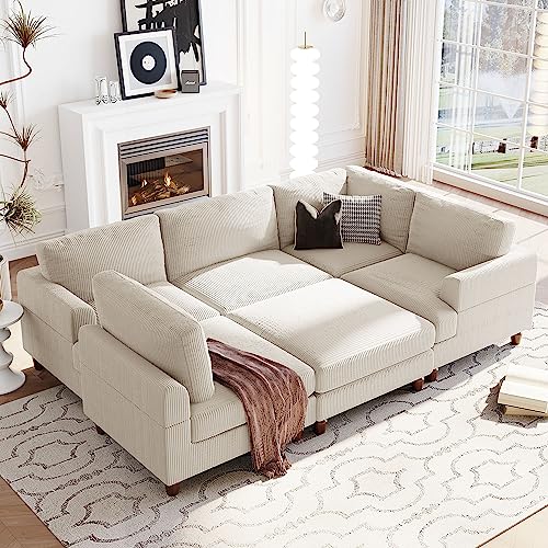 U-Shaped Oversized Corduroy Modular Sectional Sofa Couch