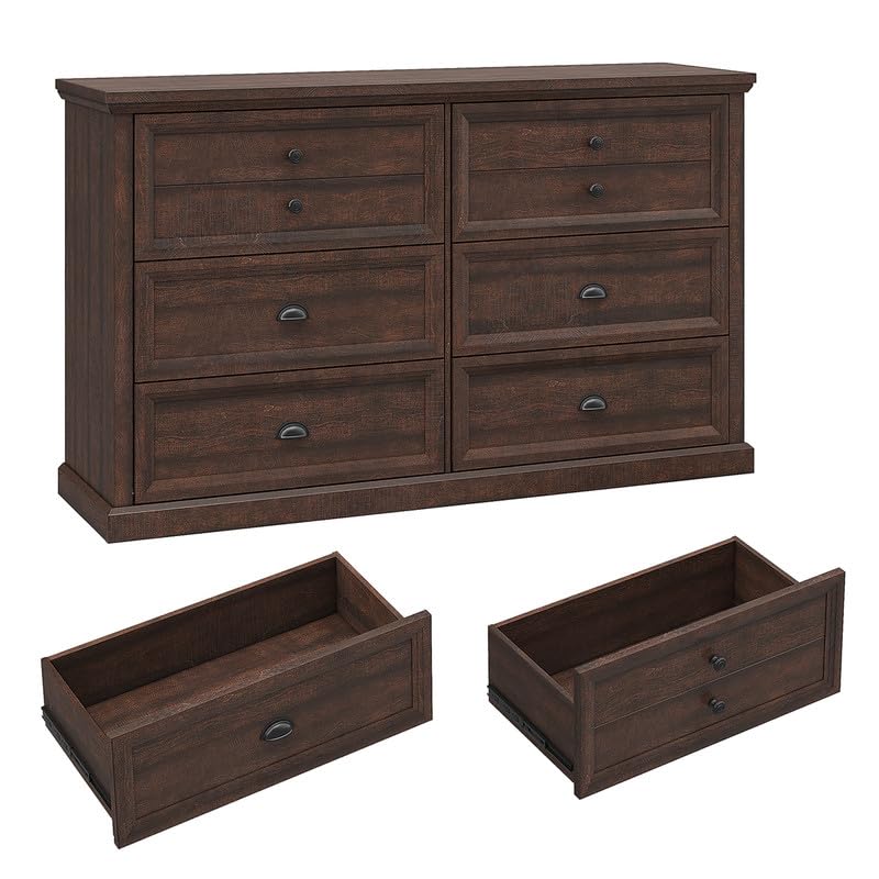58 Inch Wide Farmhouse 6 Drawer Dresser for Bedroom, Modern Bedroom Dresser