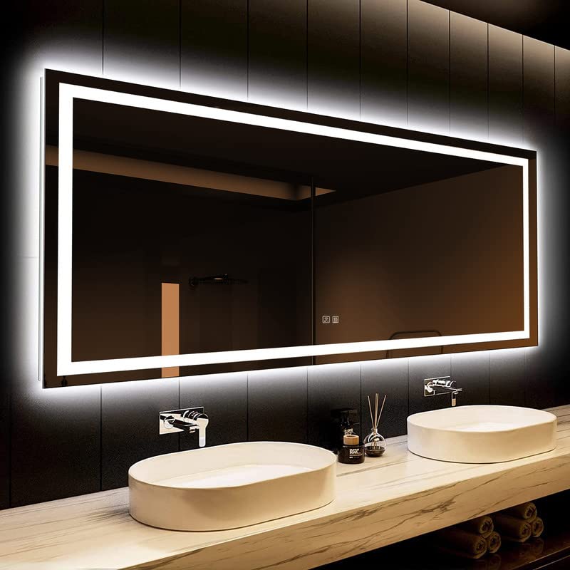 60 x 40 Inches LED Bathroom Mirror with Front and Backlit,Anti-Fog