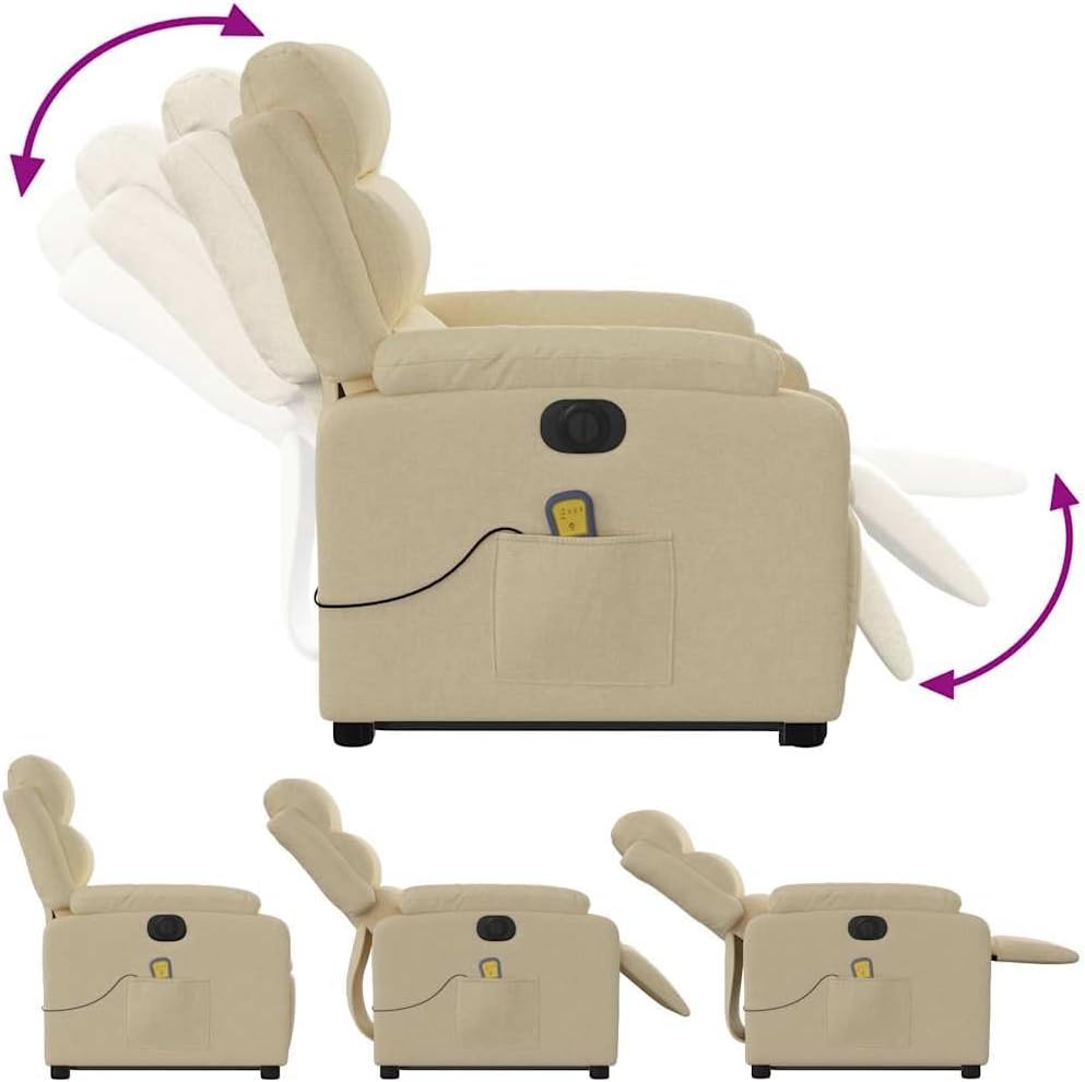 Massage Recliner Chair - Power Lift, Reclining Armchair with Vibration Massage, Side Pocket, Cream Fabric for Elderly Comfort in Home Use