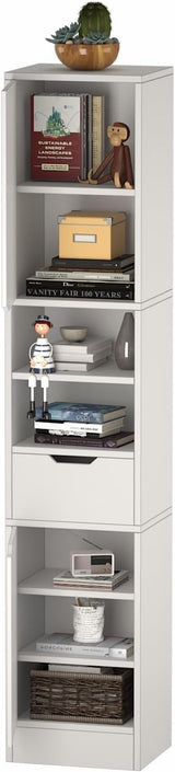 8 Tier Wooden Bookcases and Bookshelves, 67'' Tall Bookcase with 2 Doors and 1 Drawer,