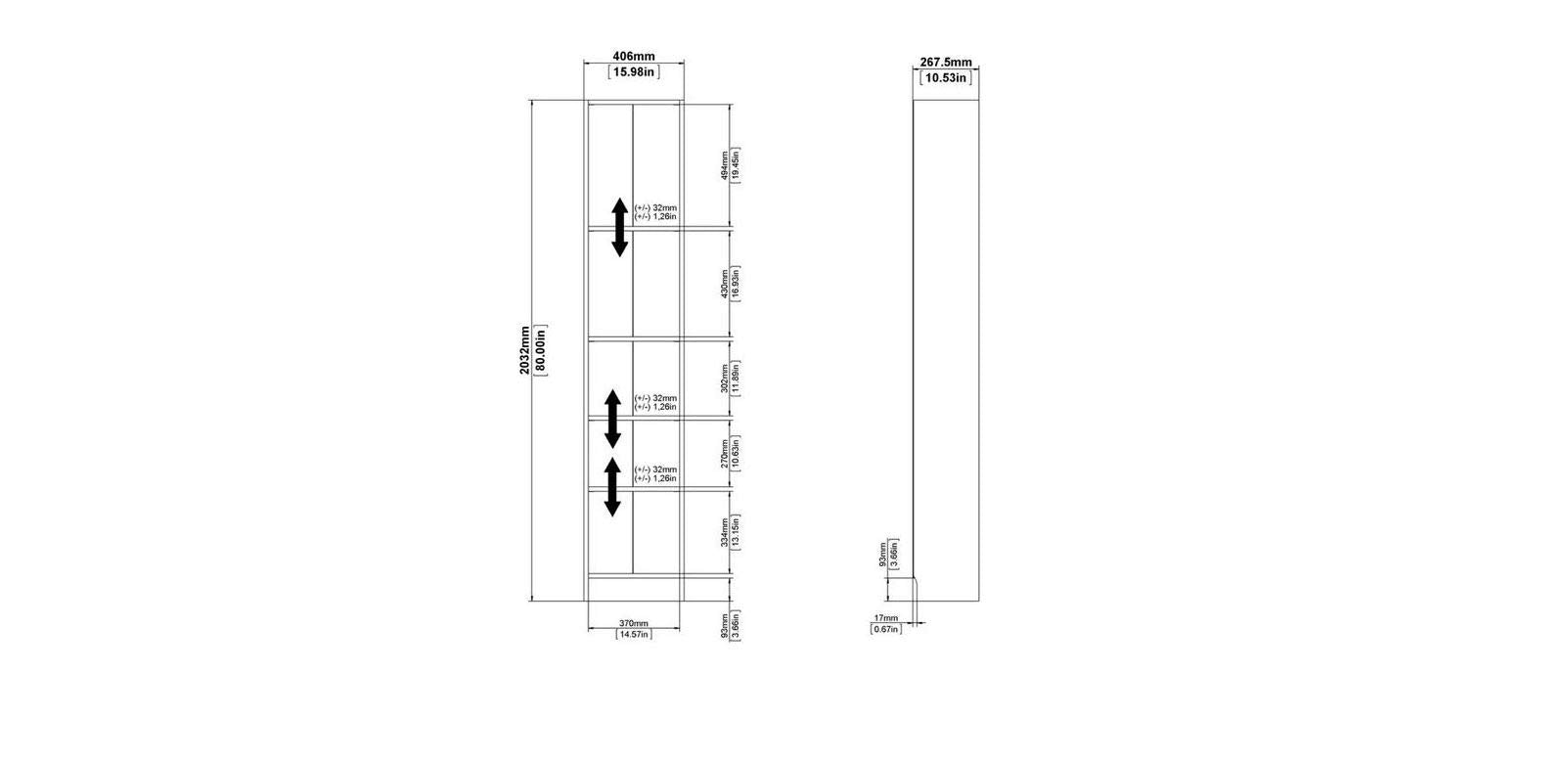 Element 5 Shelf Narrow Bookcase, White