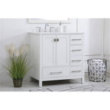 Irene 32" Solid Wood and Stone Single Bathroom Vanity in White