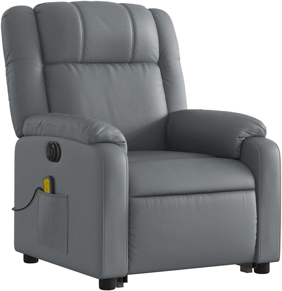 Massage Recliner Chair - Armchair Gray Faux Leather with Lift and Recline Functions - Comfortable Reclining Seating for Living Room