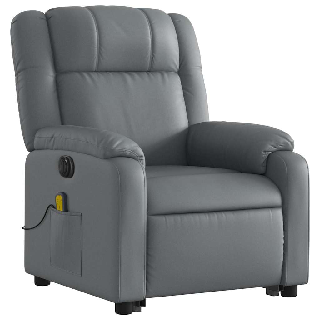 Massage Recliner Chair - Armchair Gray Faux Leather with Lift and Recline Functions - Comfortable Reclining Seating for Living Room