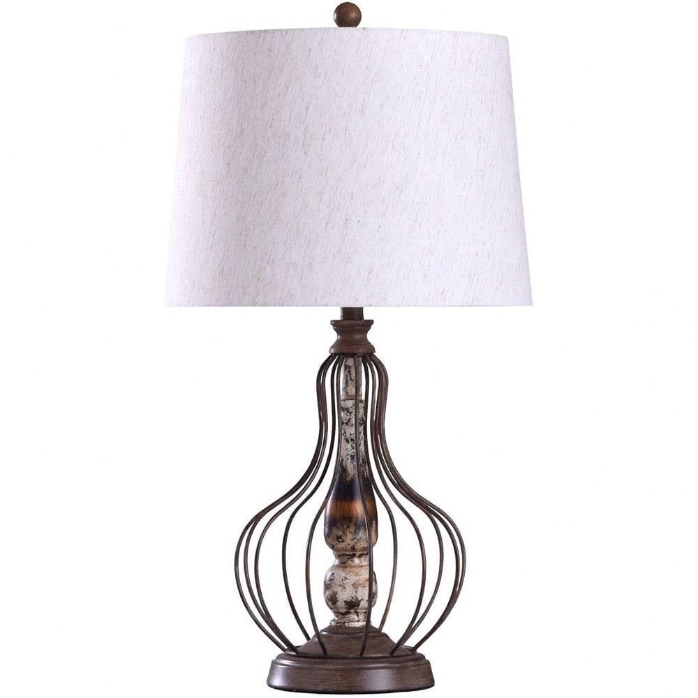 Yarrow - One Light Caged Metal Wire Design Table Lamp with Tapered Drum Shade