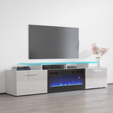 Rova BL-EF Fireplace TV Stand for TVs up to 85", Modern High Gloss 75" Entertainment