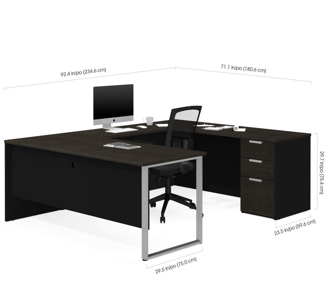 Pro-Concept Plus U-Shaped Executive Desk with Pedestal, Deep Grey & Black