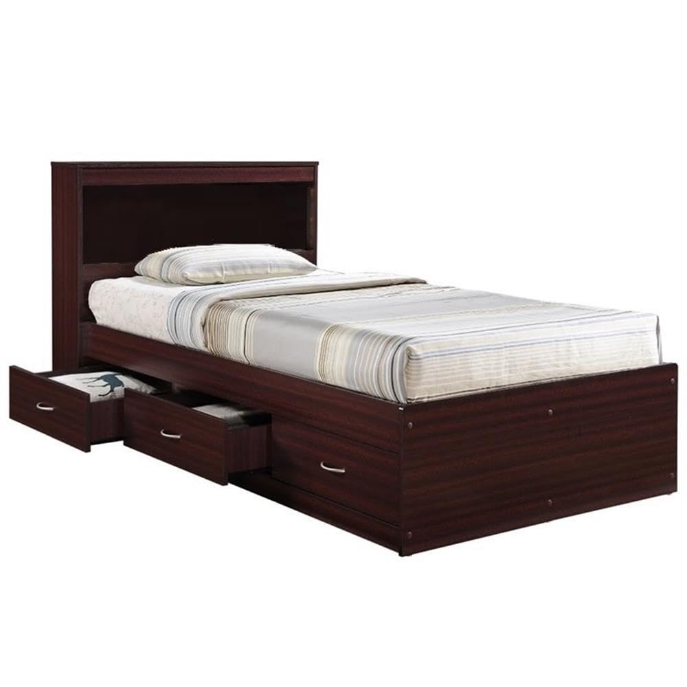 Bed with 3 Drawers in Mahogany