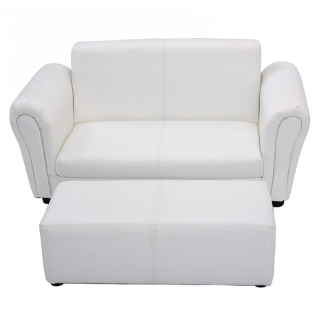 Children Sofa 2 Seat Armrest Chair Lounge with Footstool White