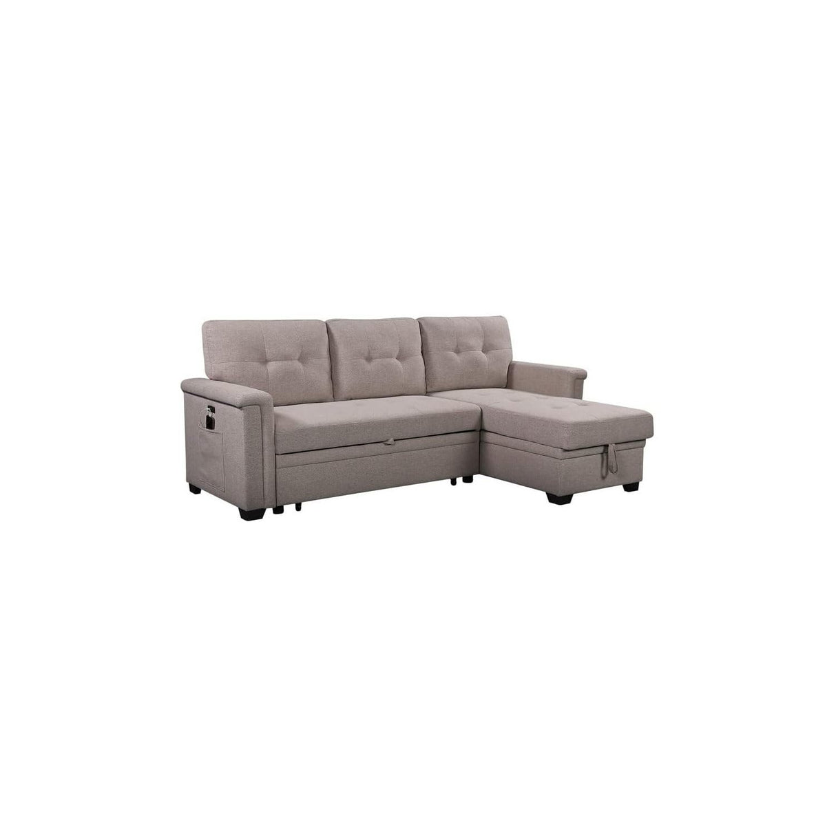 Ashlyn Light Gray Reversible Sleeper Sectional Sofa with Storage Chaise,