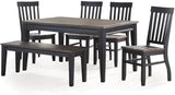 Raven Noir 5pc Dining Table Set, Driftwood Finish, 60" Rectangular Table 4 Side Chairs,
