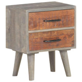 Solid Wood Bedside Cabinet - Rustic Gray Nightstand for Small Bedroom