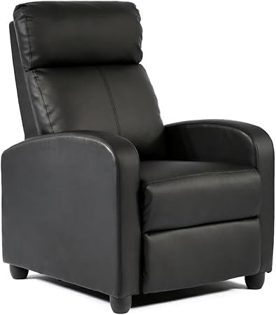 UrbanLounge Black PU Leather Push-Back Recliner with Wing Back
