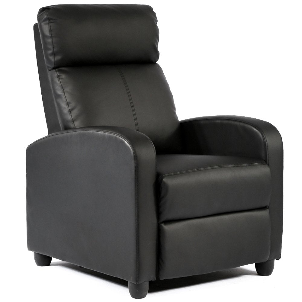 UrbanLounge Black PU Leather Push-Back Recliner with Wing Back