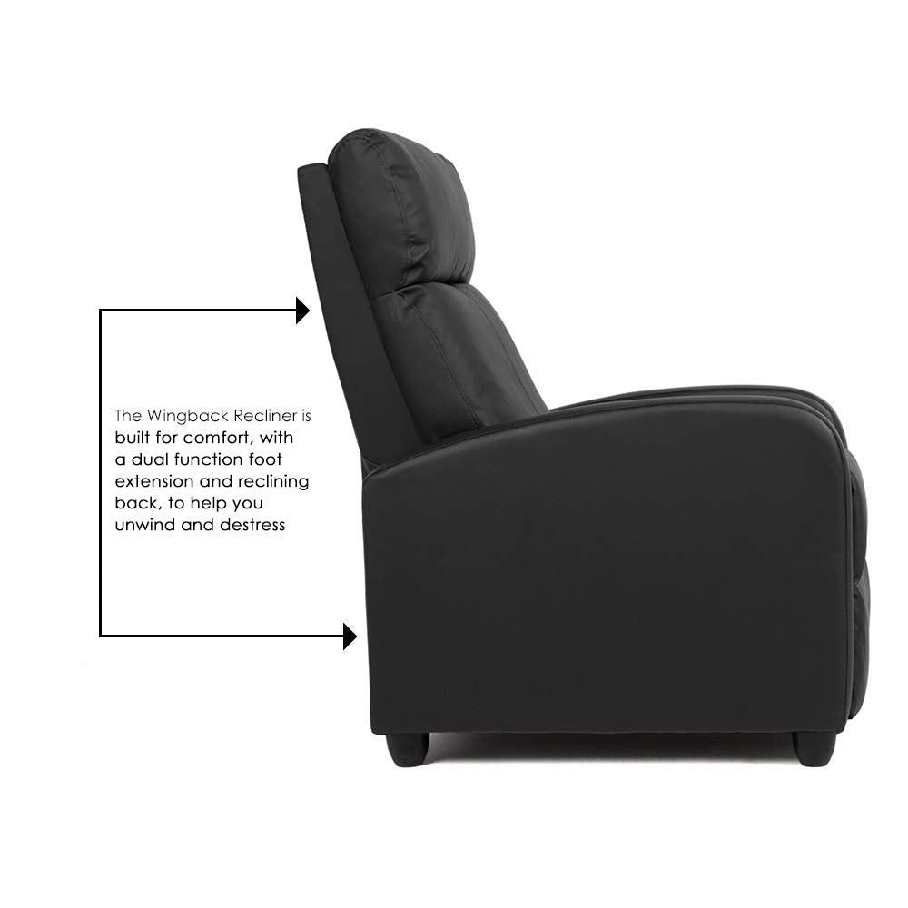UrbanLounge Black PU Leather Push-Back Recliner with Wing Back