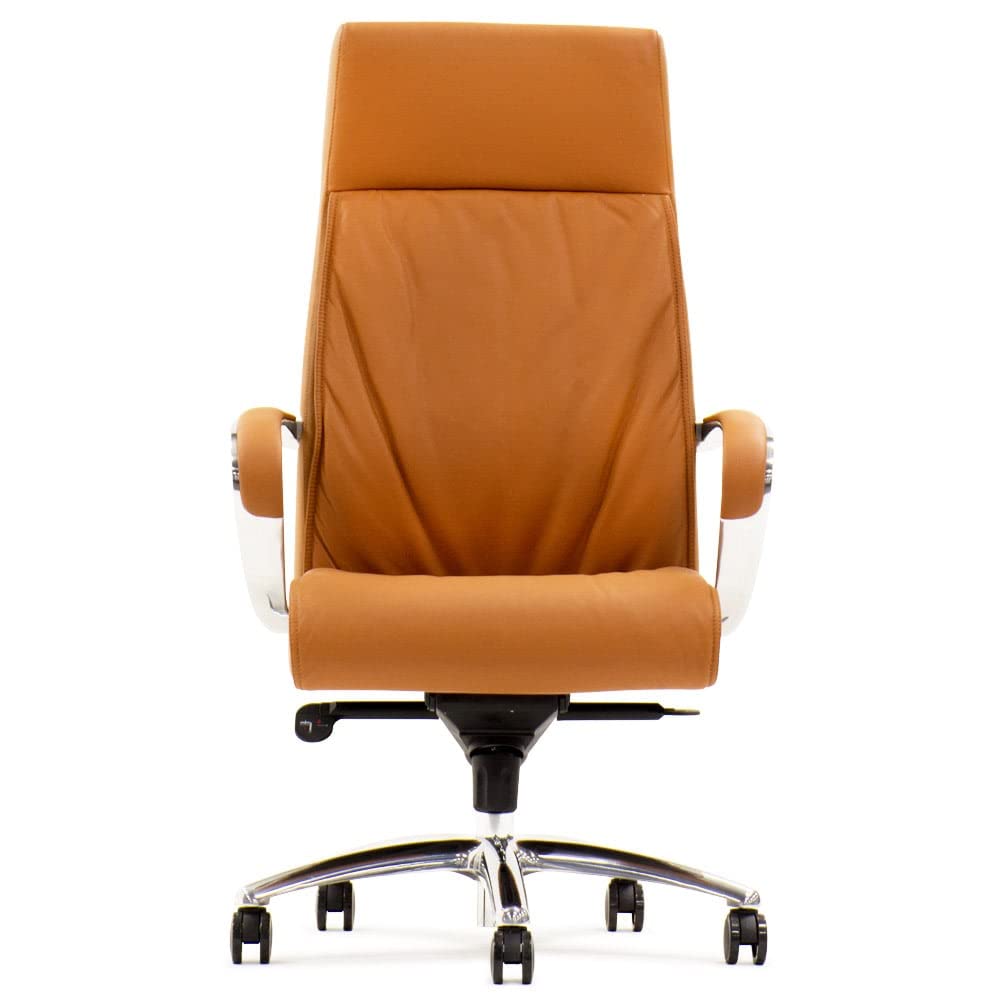 Furniture Forbes Genuine Leather Aluminum Base High Back Executive Chair - Tan