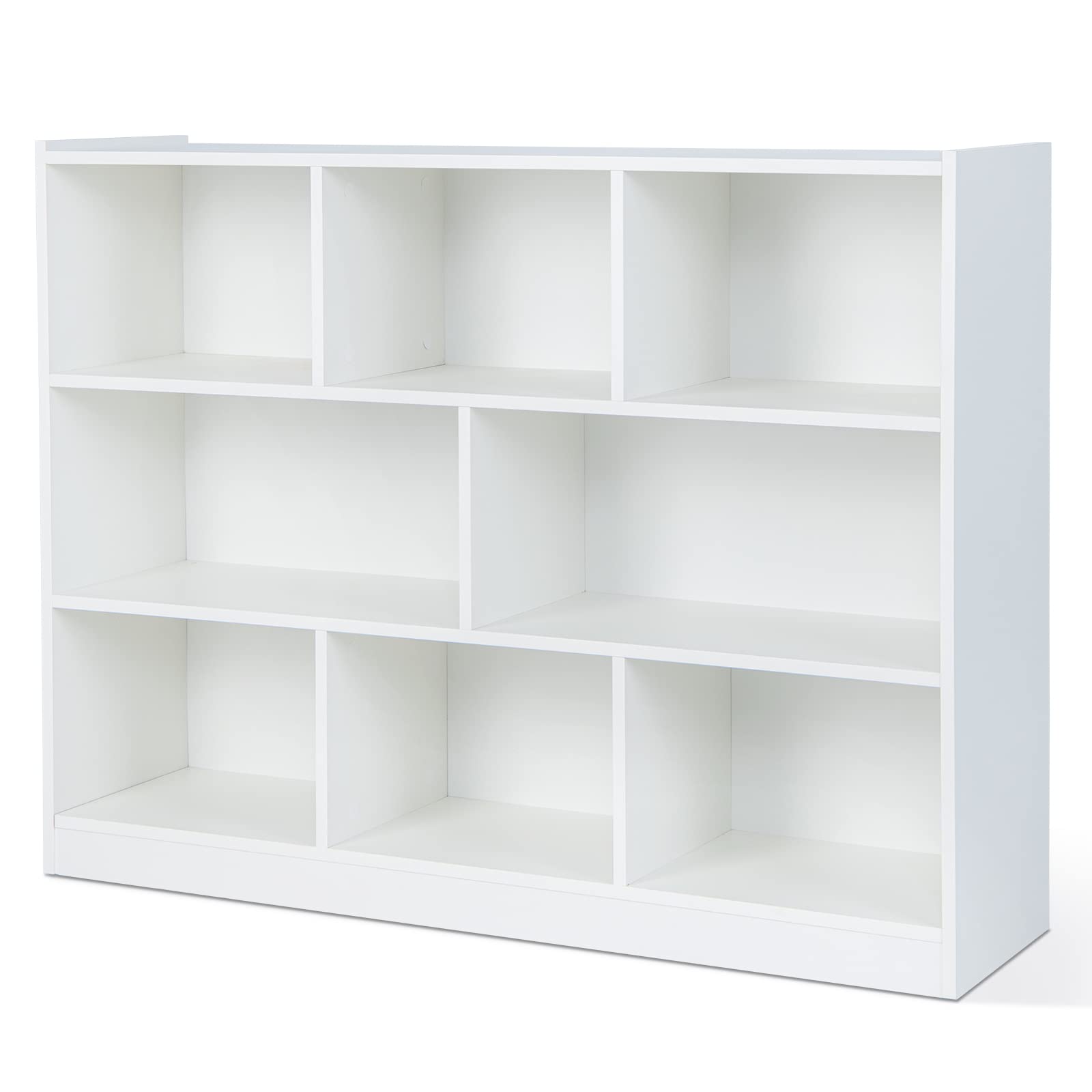 8 Cube Bookcase, Freestanding 3-Tier Open Bookshelf, Modern Storage Display Cabinet, Wood Cube Storage Organizer for Living Room, Kid’s Room, White