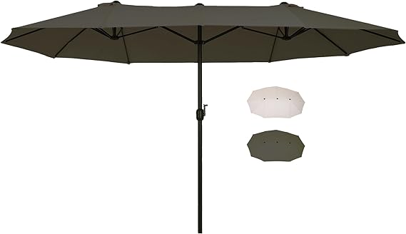 Extra Large 15ft Patio Umbrella, Double-Sided Outdoor Umbrella with Crank Handle and Air Vents for Backyard