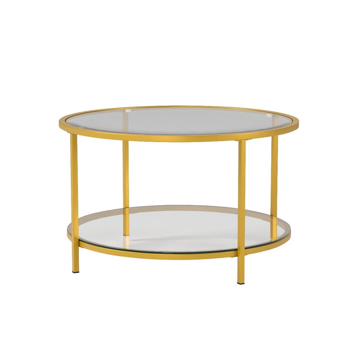 31.5" Round Coffee Table with Open Storage Shelf,2-Tier Temperred Glass Round Accent