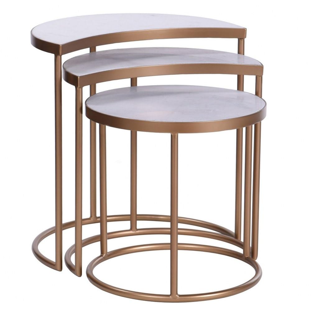 Lunar Nesting Tables - Gold and White Marble Top - Set of 3
