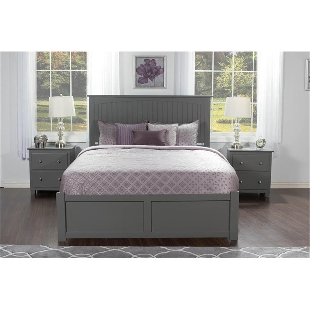 Solid Wood Storage Platform Queen Bed in Gray