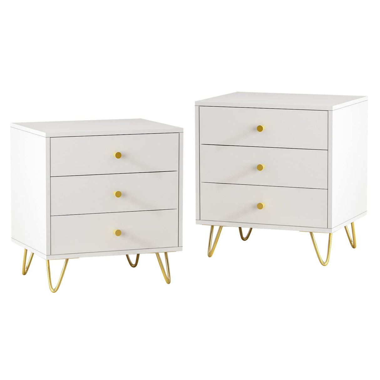 Set of 2 Nightstands Modern Bedside Table with 3 Drawers & Metal Legs