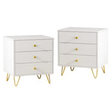 Set of 2 Nightstands Modern Bedside Table with 3 Drawers & Metal Legs