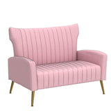 Tufted Contemporary Velvet Wingback HighBack Loveseat Sofa Chair Upholstered Couch with Gold Metal Legs Two-Seat Sofa for Living Room Bedroom Apartment Small Space Dorm, Pink