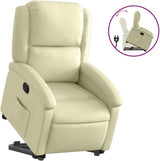 Recliner Chair - Cream Real Leather, Manual Reclining, Easy Stand-Up Function, Comfortable Seating for Elderly, Solid Frame, Convenient Side Pocket