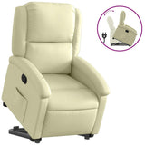 Recliner Chair - Cream Real Leather, Manual Reclining, Easy Stand-Up Function, Comfortable Seating for Elderly, Solid Frame, Convenient Side Pocket